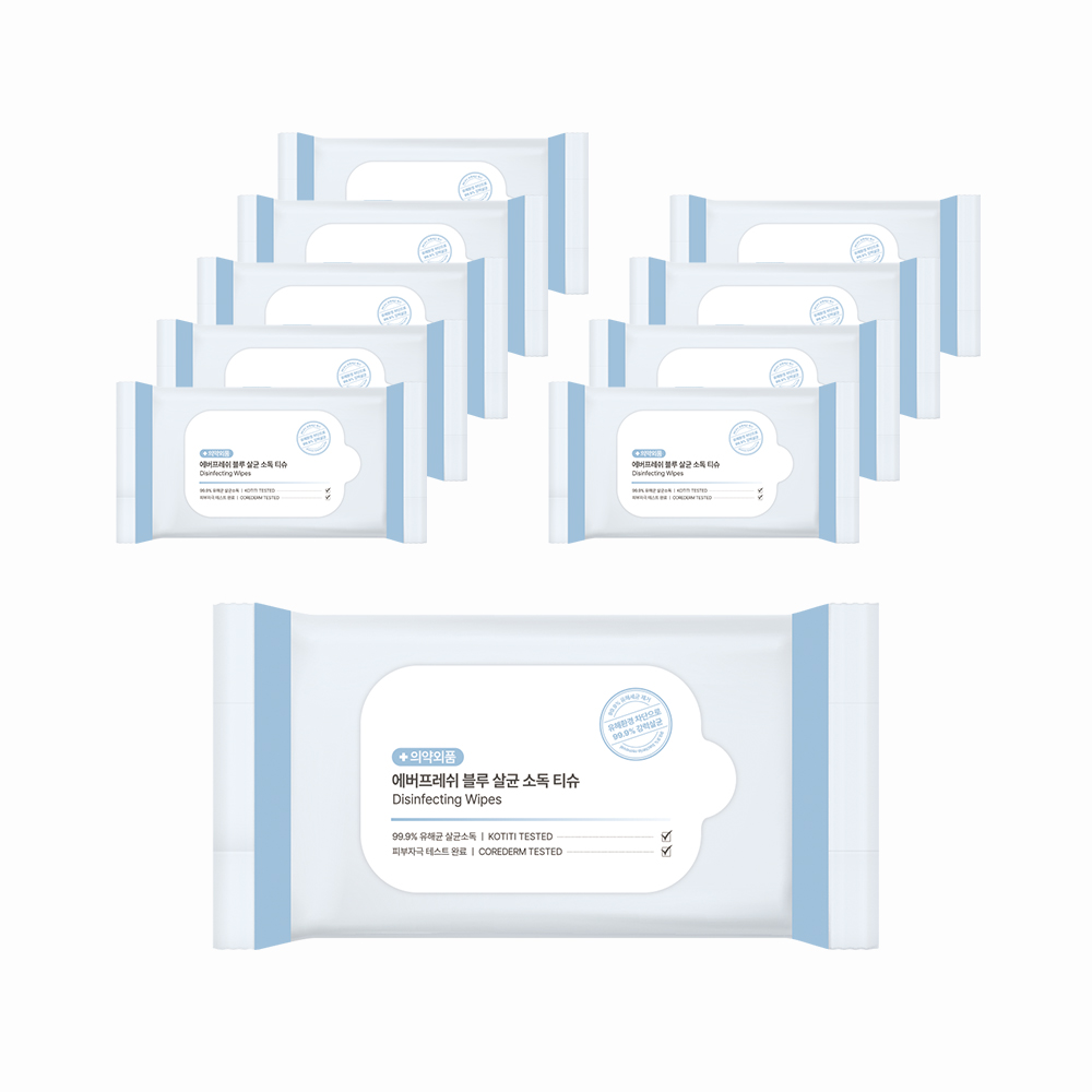 에버프레쉬 블루 살균 소독티슈 손소독 세정 항균 물티슈 20매, 10팩