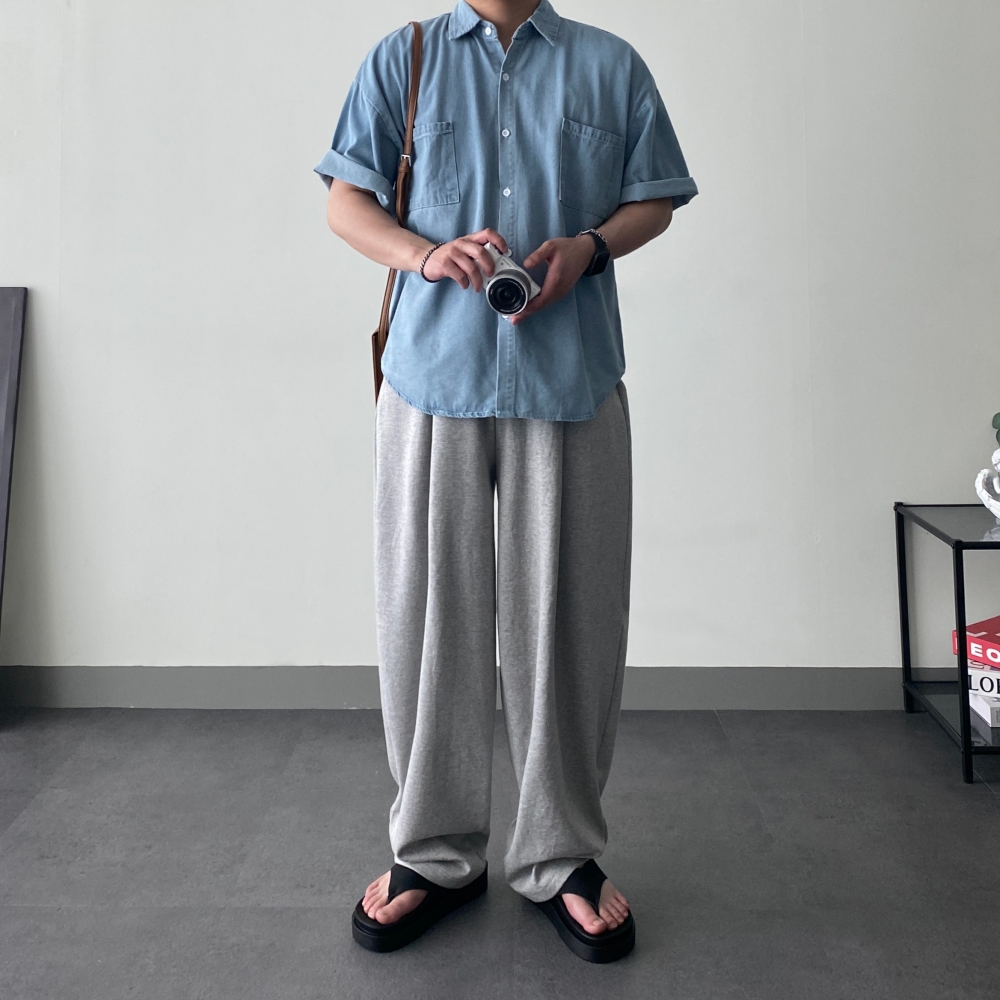 남자반팔청남방 오버핏 남자데님반팔셔츠 - 상세 이미지 4