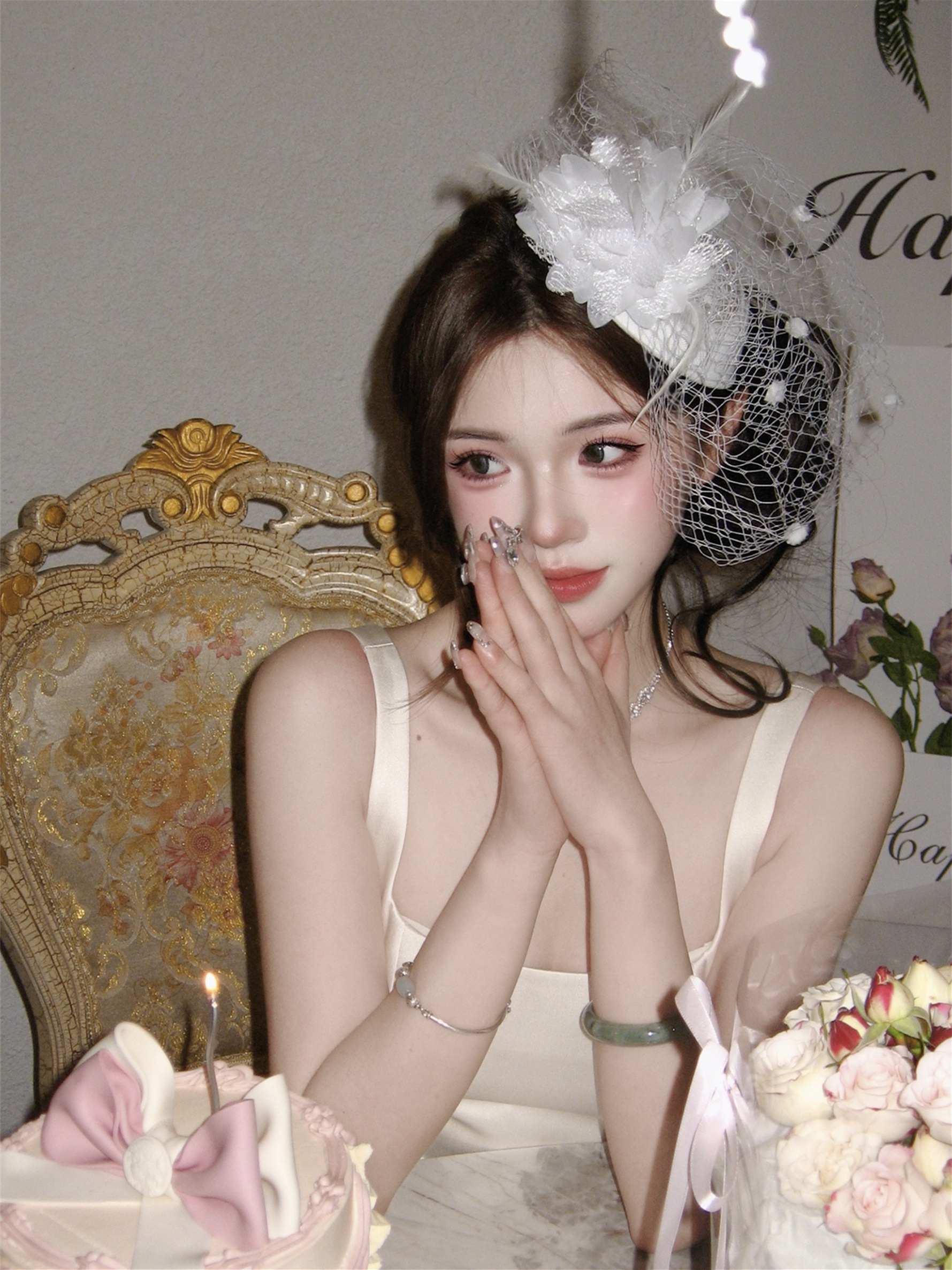 신부 웨딩 촬영 베일 망사 모자 귀족베일 영화촬영 개화기 연극무대 소품 이미지 6