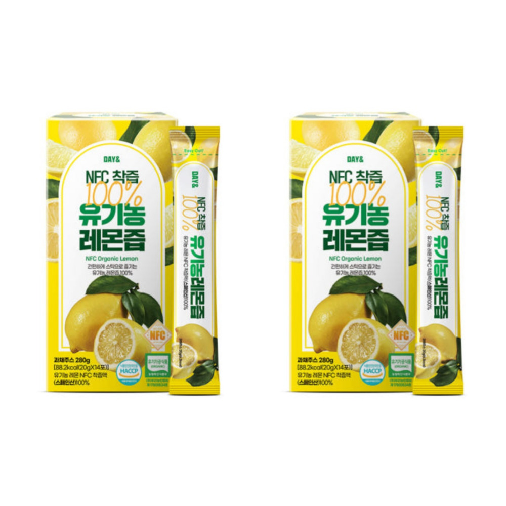 NFC 착즙 100% 유기농 레몬즙 클렌즈 레몬수 부스터샷 먹는법 비가열 14포, 2개