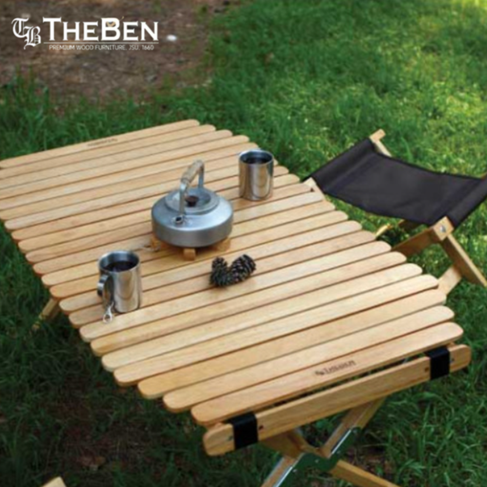 더벤 롤탑테이블 L 가방 제공 네추럴 우드 높이조절 감성 테이블