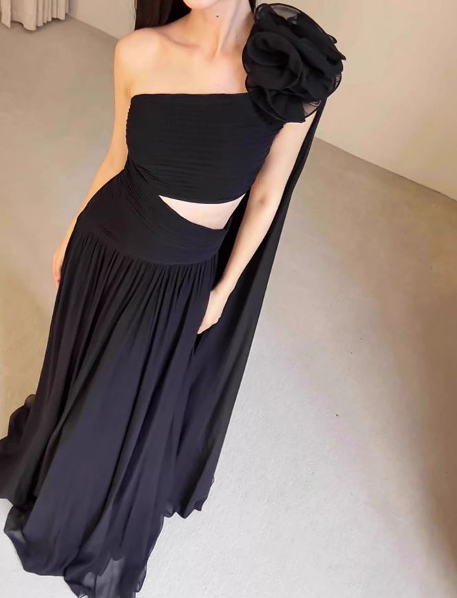 원숄더 맥시 드레스 플라워 2부 연주회 셀프웨딩 블랙드레스 - 상세 이미지 5