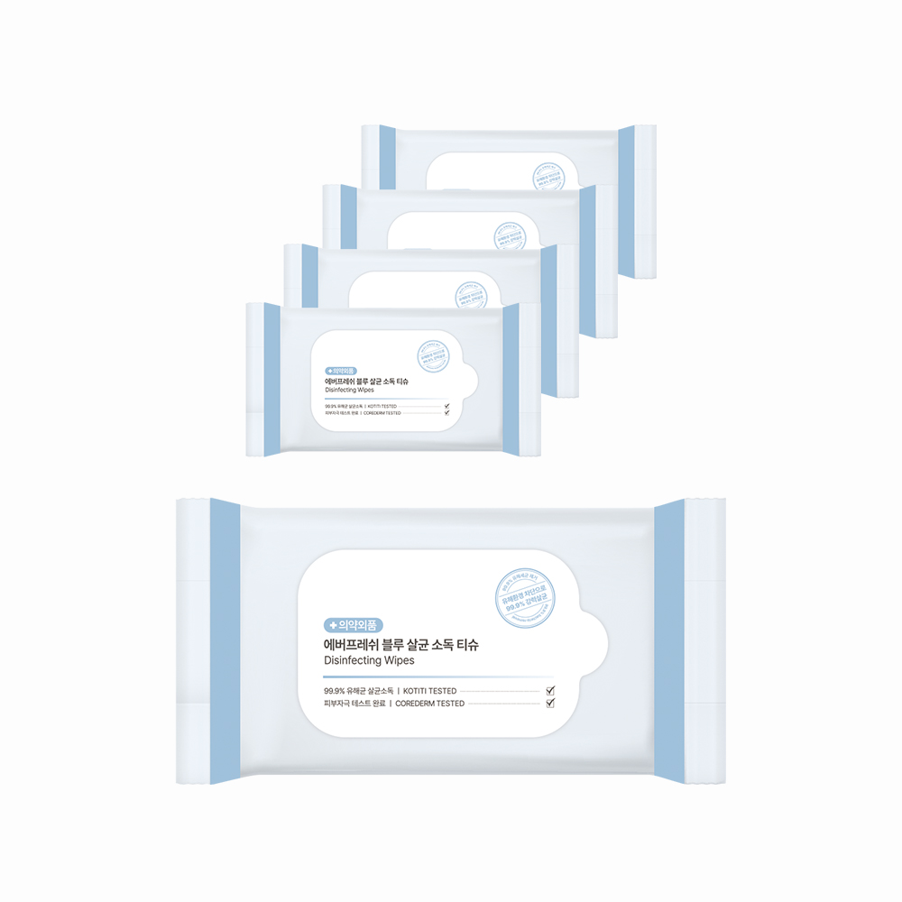 에버프레쉬 블루 살균 소독티슈 손소독 세정 항균 물티슈 20매, 5팩