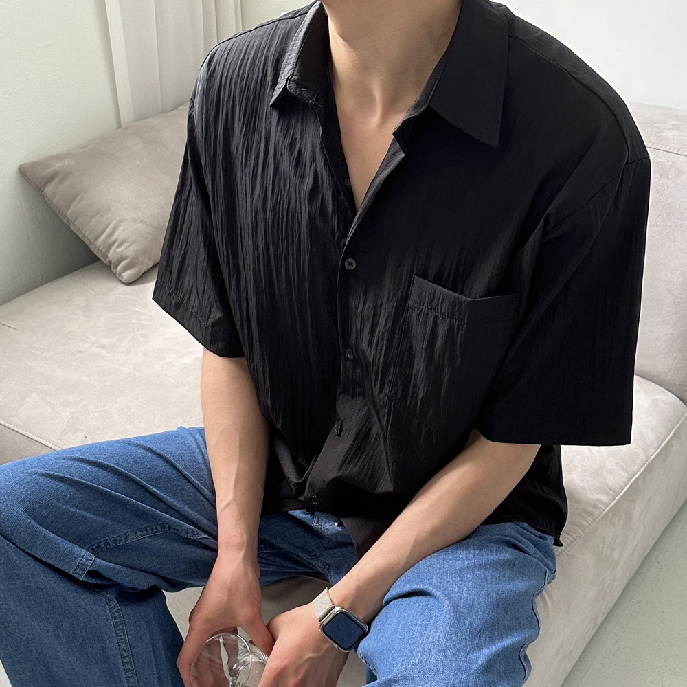 남자반팔셔츠 오버핏 쿨 여름 흰색 남방 남자셔츠 - 상세 이미지 2