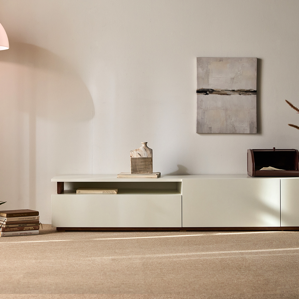 E0등급 우딕스 코펜 낮은거실장 슬림거실장 A타입 2000x415x330mm, 아이보리