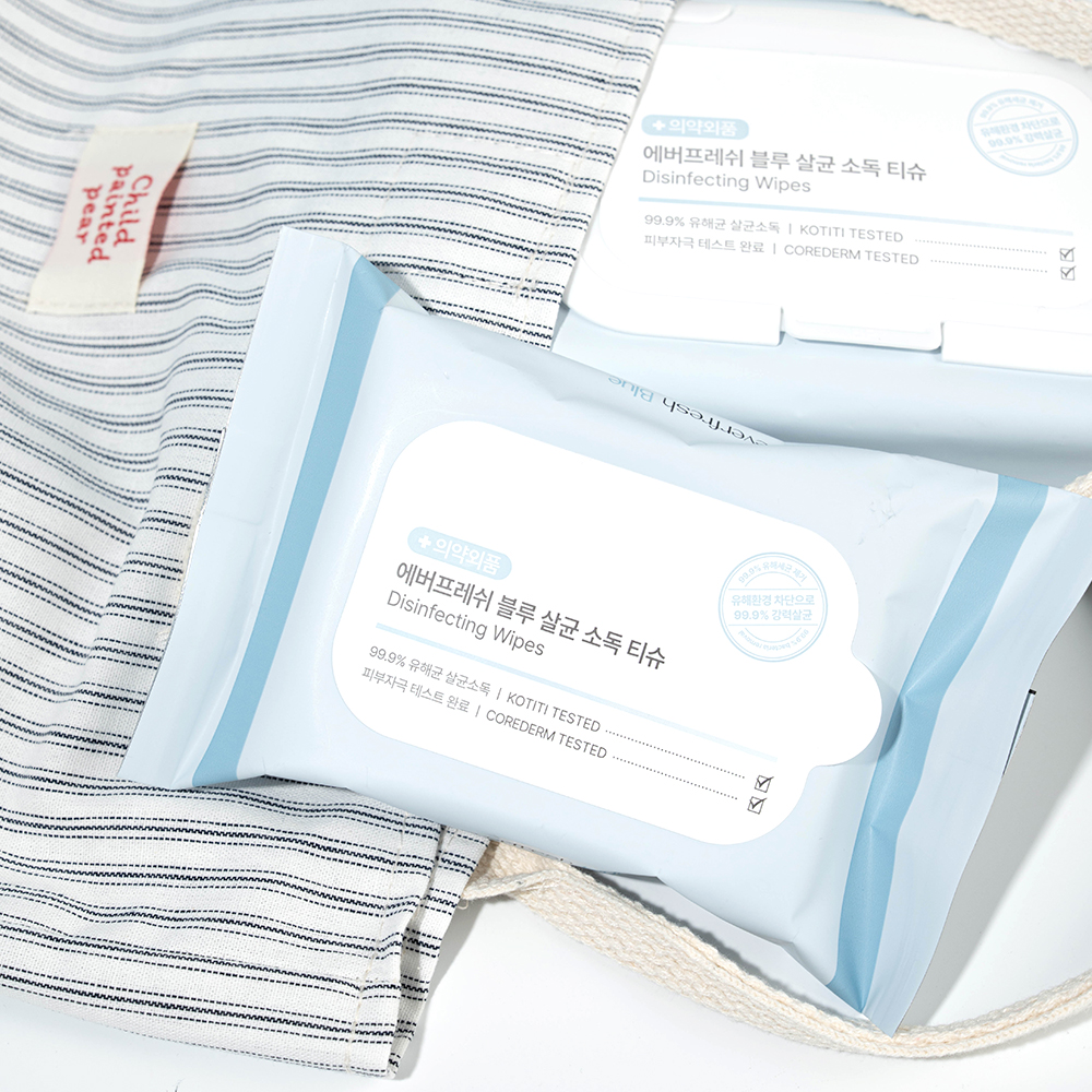 에버프레쉬 블루 살균 소독티슈 손소독 세정 항균 물티슈 20매, 10팩
