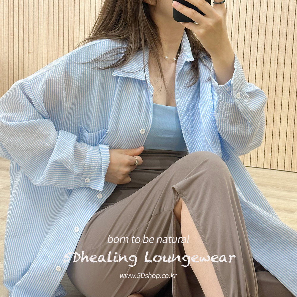 남친 셔츠 오버핏 로브 시어서커 지지미 - 상품 이미지