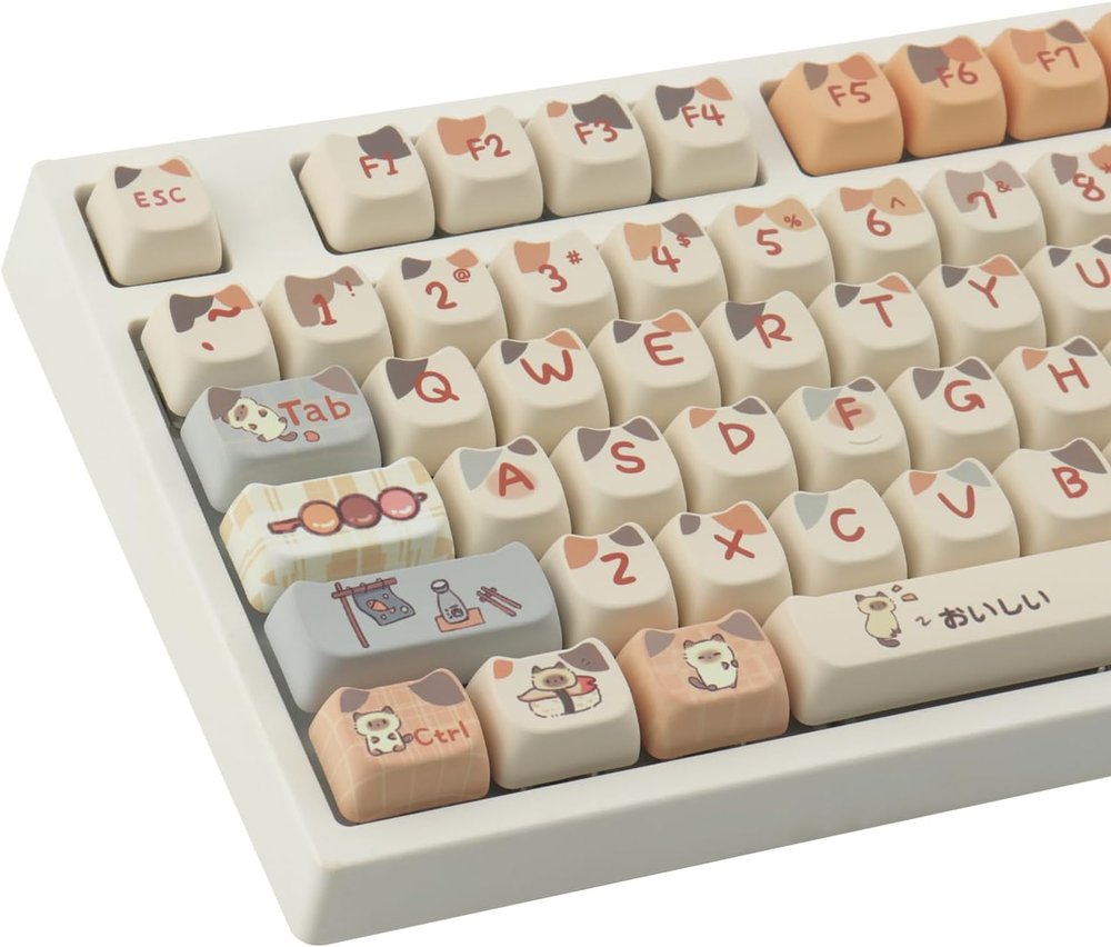 PBT 키캡 144키 귀여운 스시 고양이 커스텀 키보드 키캡 : 제이에이치상사8