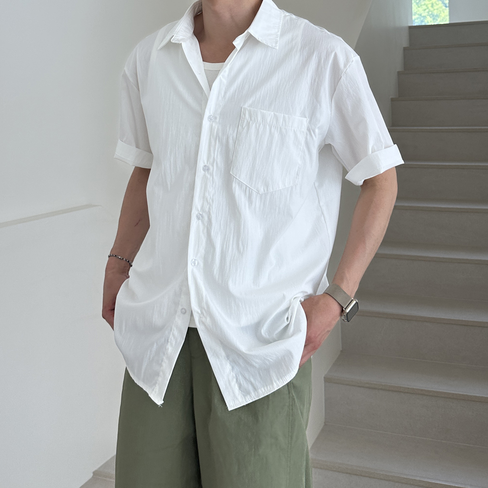 남자반팔셔츠 오버핏 쿨 여름 흰색 남방 남자셔츠