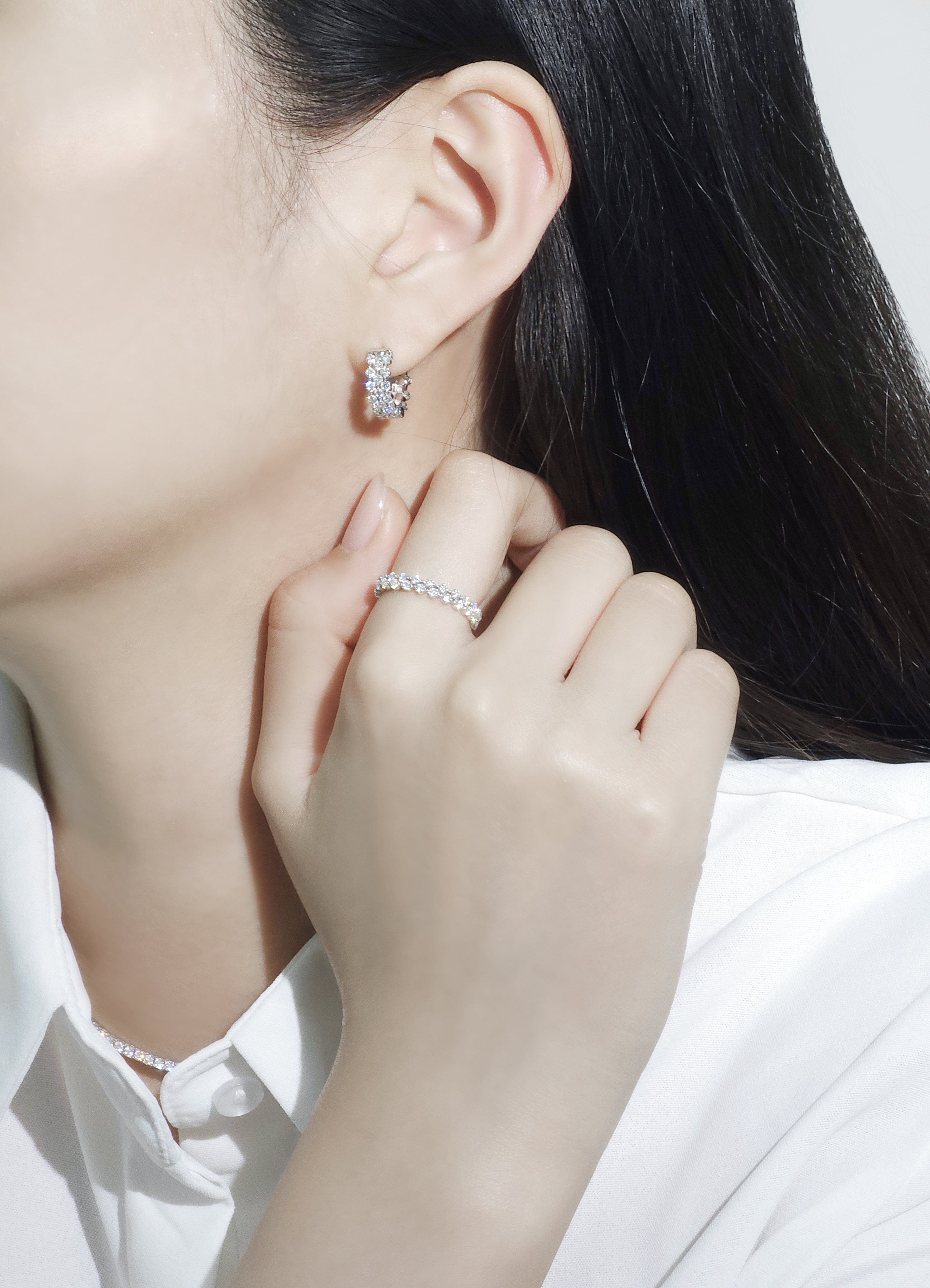 랩다이아 반지 2줄 브릴리언트 랩다이아몬드 모이사나이트 14k 18k - 상세 이미지 2