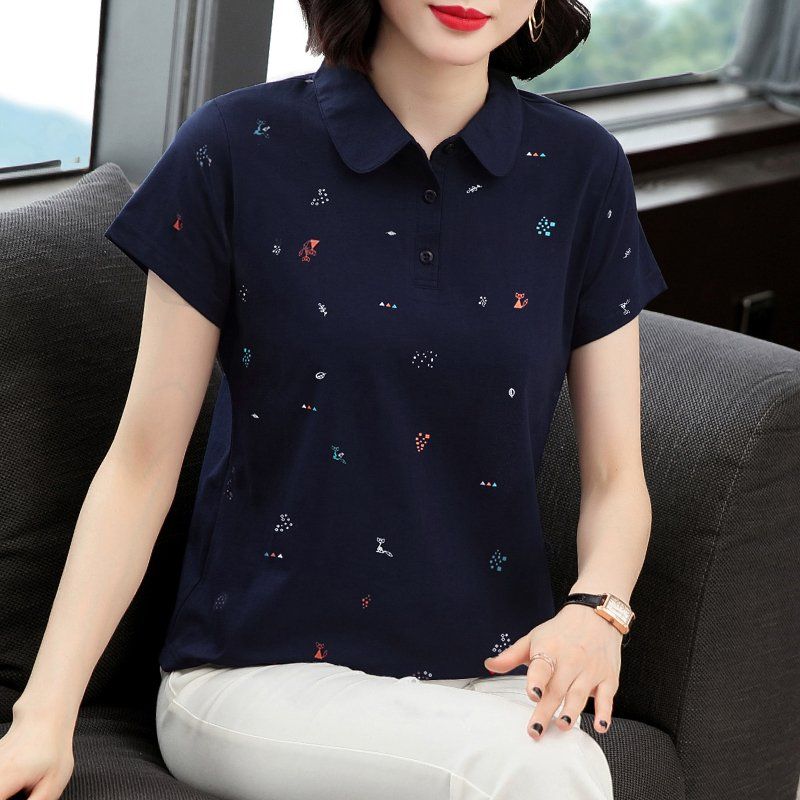 봄 여름 여성 루즈핏 빅사이즈 캐릭터 프린팅 반팔 티셔츠 폴로 데일리룩 카라 면 버튼 포인트 상의 - 상세 이미지 3