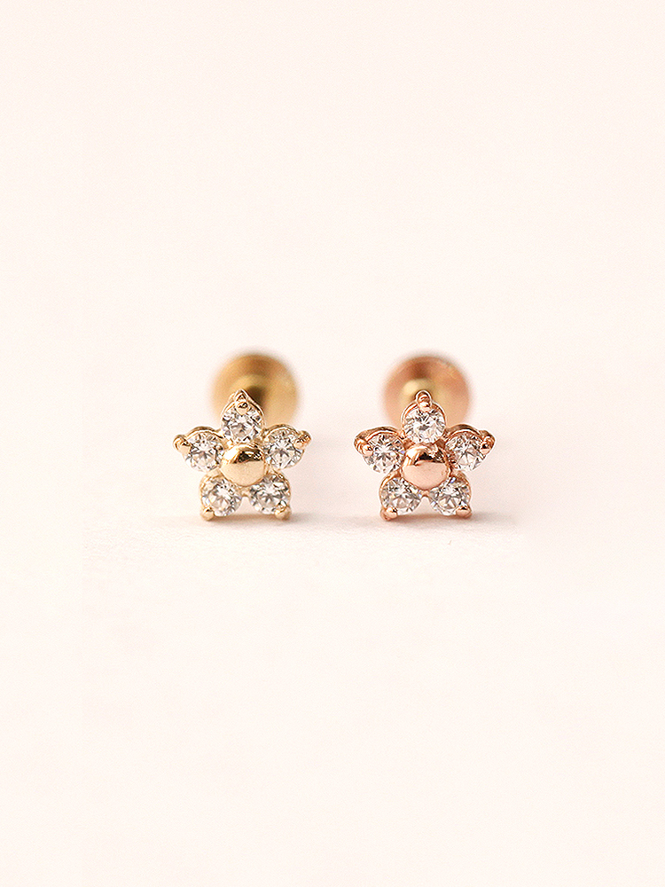 [0.8mm] 14K 인터널 미니미 큐빅 플라워 라블렛 피어싱 귀걸이 - 상세 이미지 3