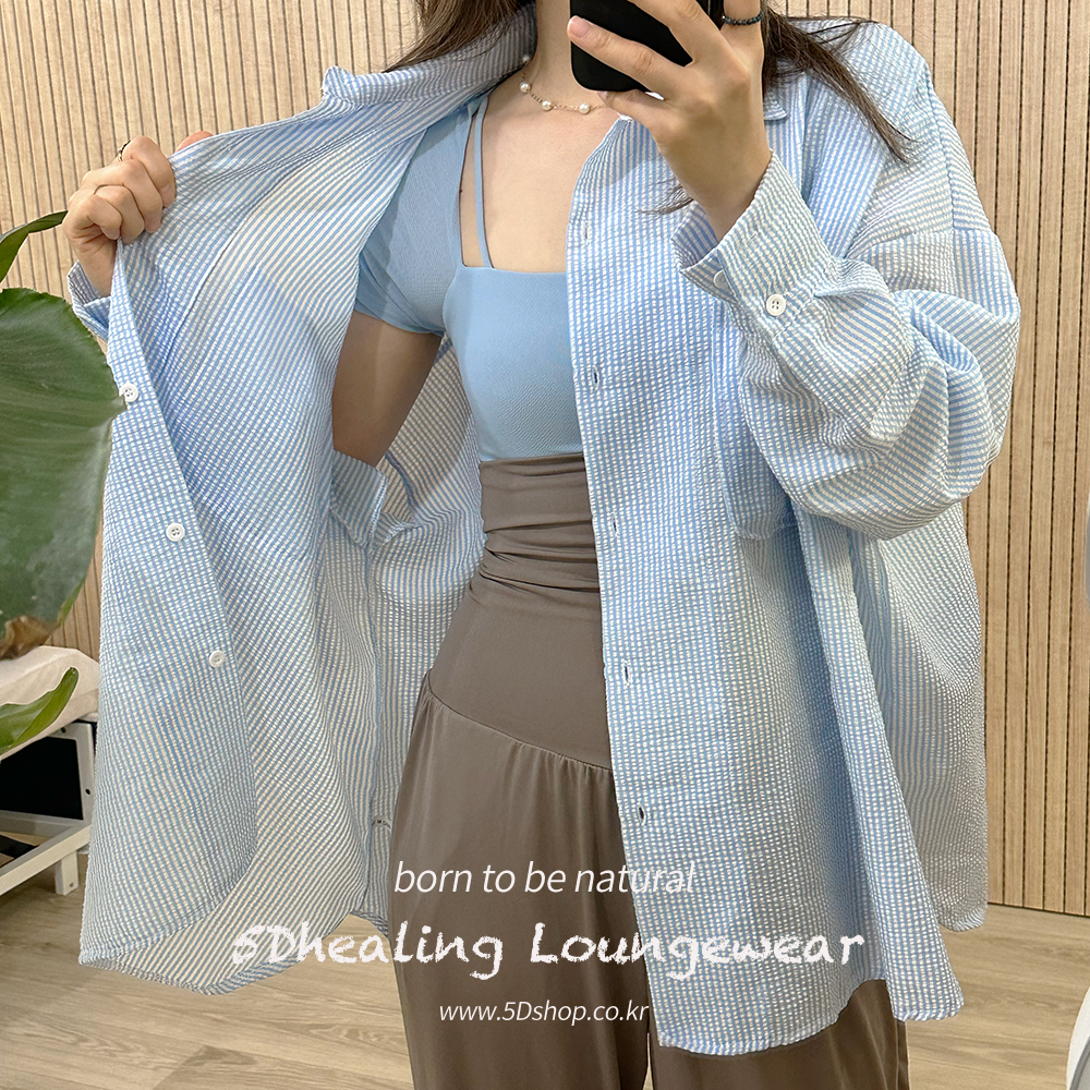 남친 셔츠 오버핏 로브 시어서커 지지미 - 상세 이미지 2