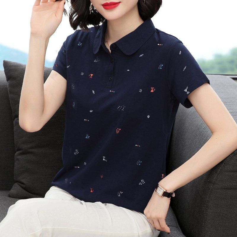 봄 여름 여성 루즈핏 빅사이즈 캐릭터 프린팅 반팔 티셔츠 폴로 데일리룩 카라 면 버튼 포인트 상의 - 메인 이미지