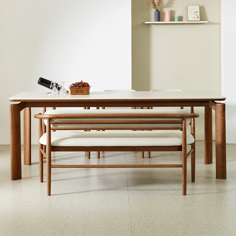 스코나 아벨스 애쉬 원목 실리콘레더 가죽 3인 등받이 벤치 의자