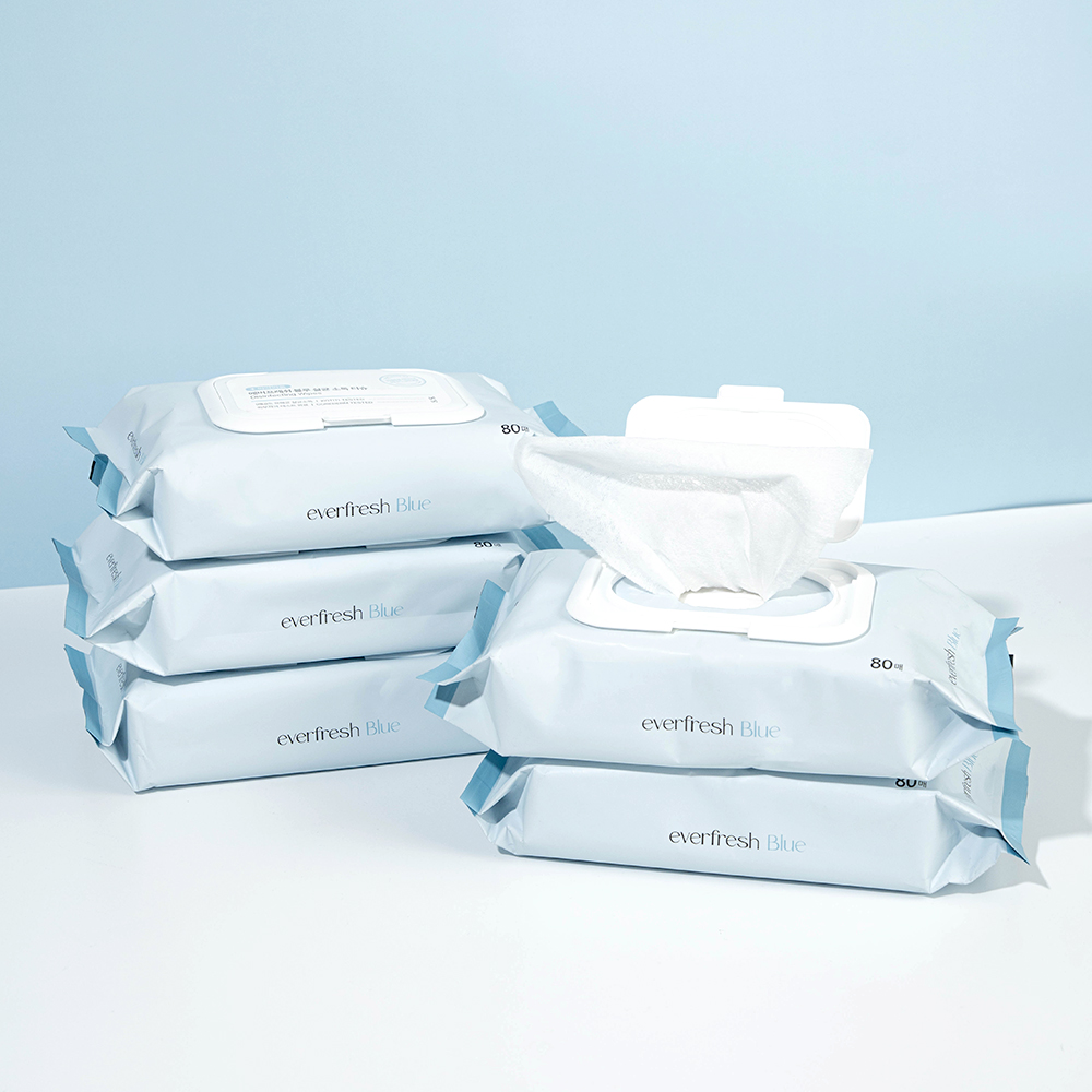 에버프레쉬 블루 살균 소독티슈 손소독 세정 항균 물티슈 80매, 10팩 상세 이미지 4