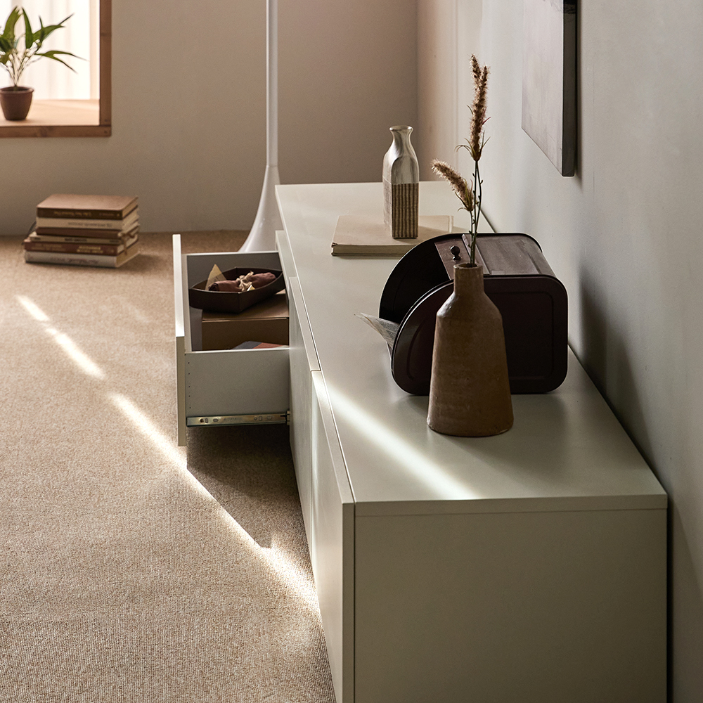 E0등급 우딕스 코펜 낮은거실장 슬림거실장 A타입 2000x415x330mm, 아이보리