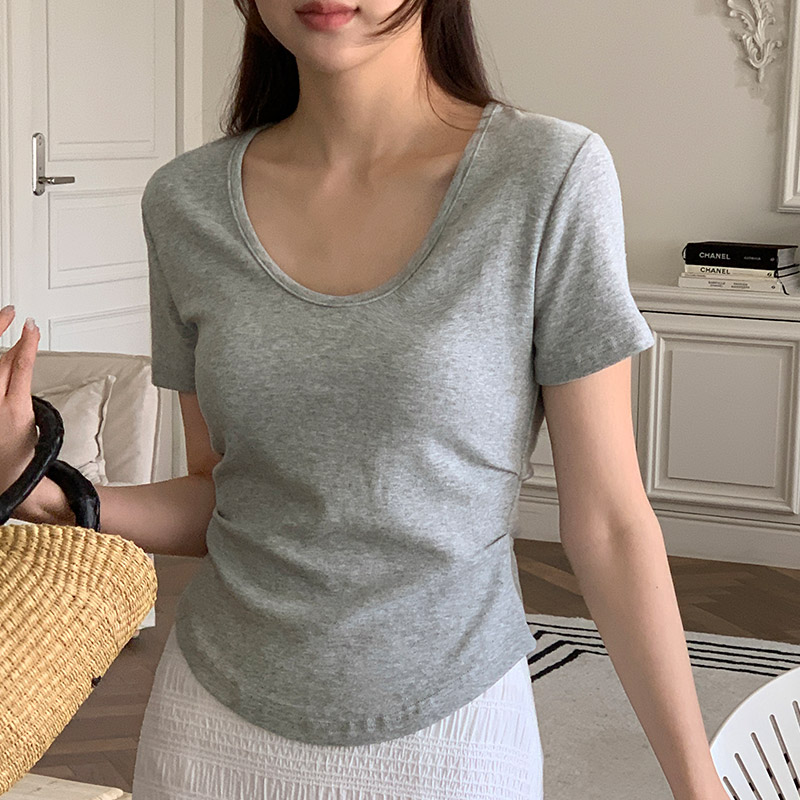 제인 슬림핏 사이드 셔링 U넥 반팔 티셔츠 ts4571 - 상세 이미지 5
