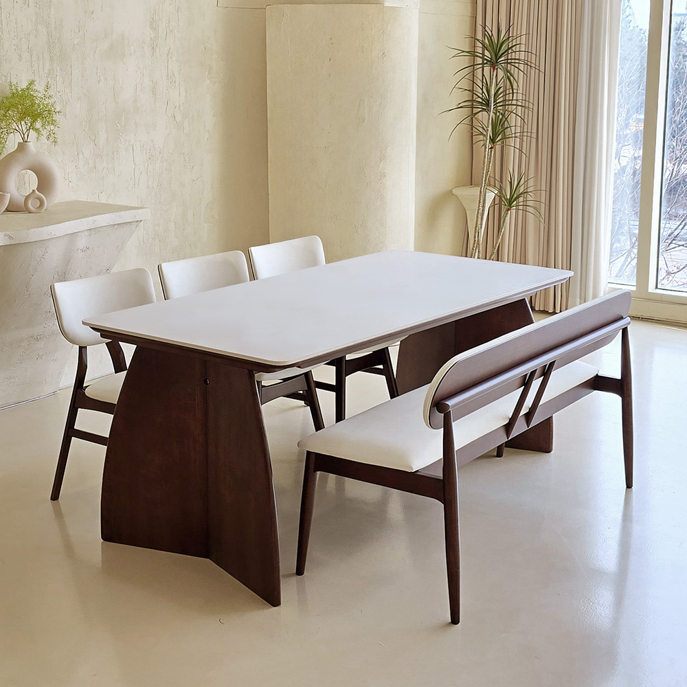 스코나 마르시 원목 실리콘레더 가죽 3인 등받이 벤치 의자