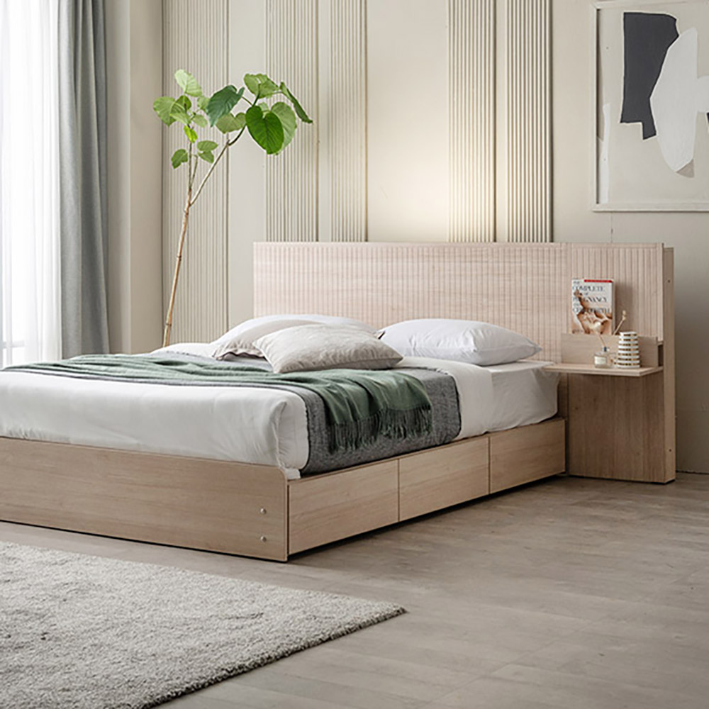 라자가구 라무드 LED 템바보드 서랍형 수납 침대 프레임 E0 벙커 수납 Q 퀸