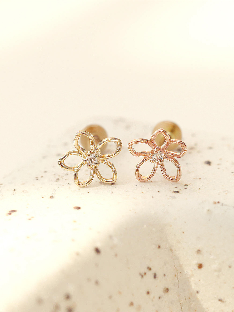 [0.8mm] 14K 인터널 포인트 데이지 라블렛 피어싱 귀걸이 - 상품 이미지