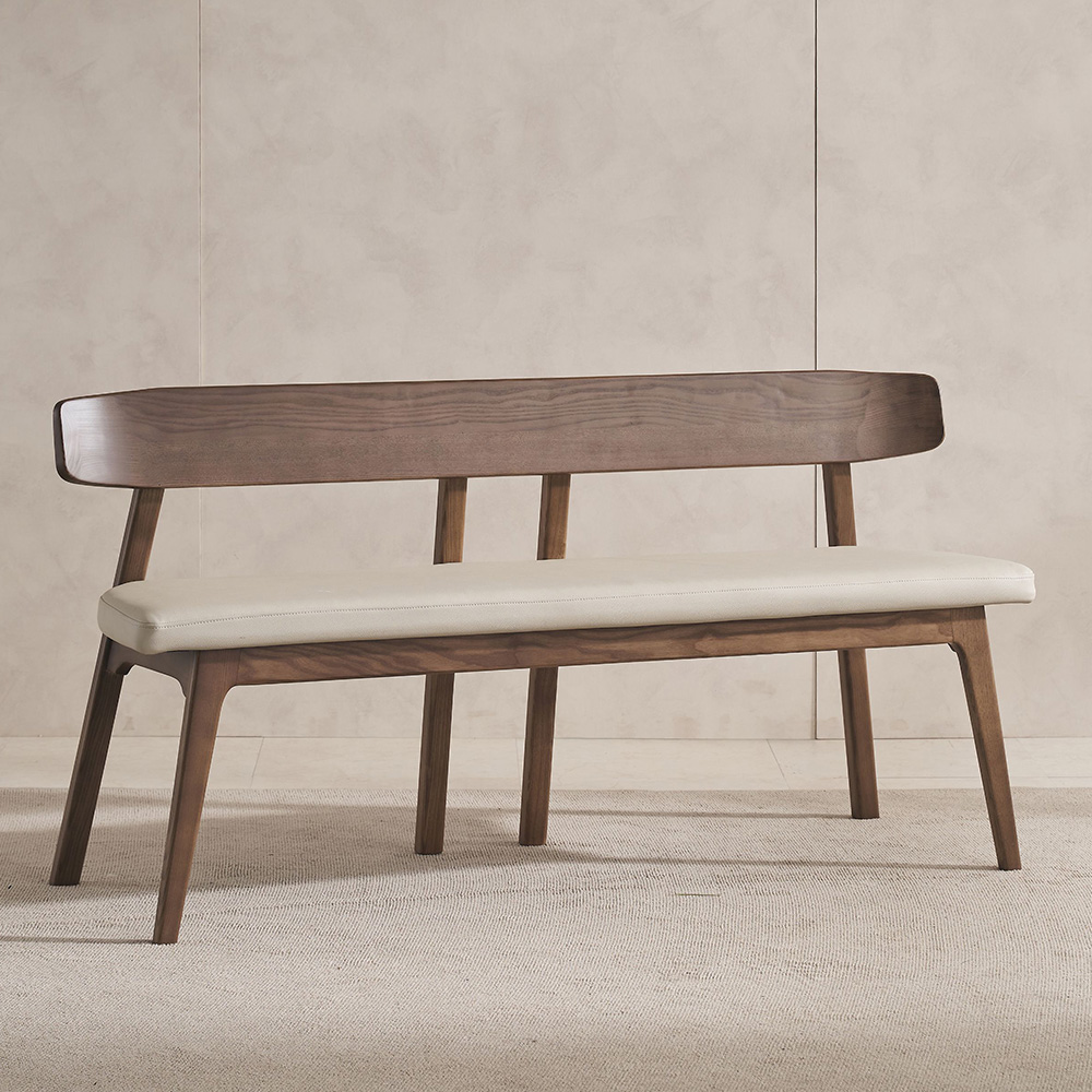 스코나 피어몬 물푸레 애쉬 원목 실리콘레더 가죽 3인 등받이 벤치 의자