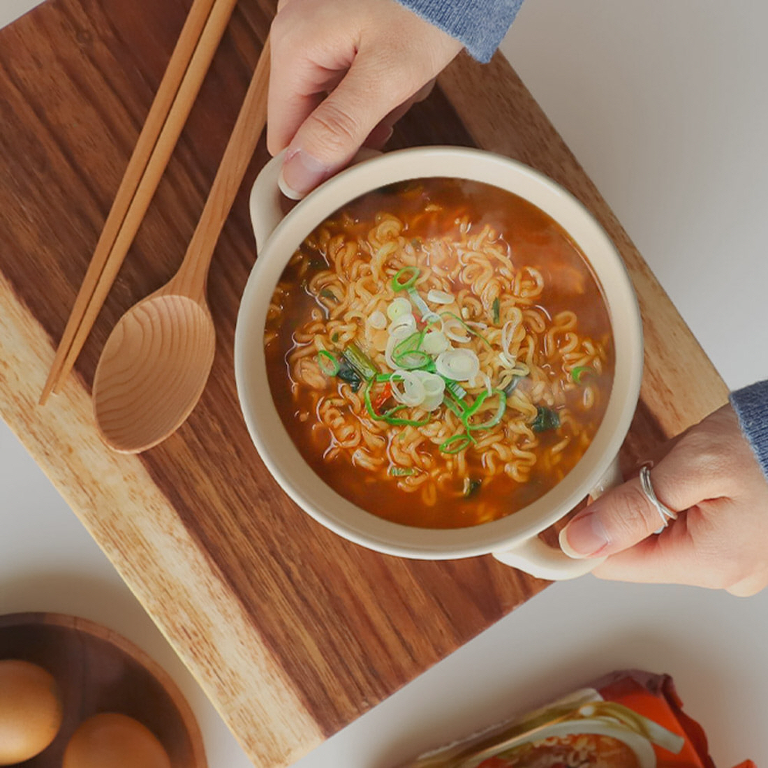손잡이 육개장도자기 컵라면 그릇 전자레인지 용기 비빔밥 라멘 덮밥 라면기 - 상세 이미지 3