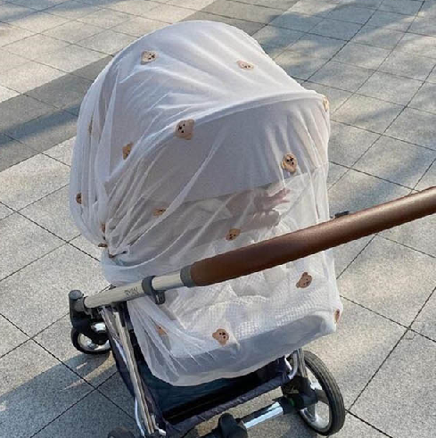유모차 모기장 촘촘한 곰돌이 간편한 탈부착 사용 방충망 여름 메쉬 망사 덮개 방충 커버
