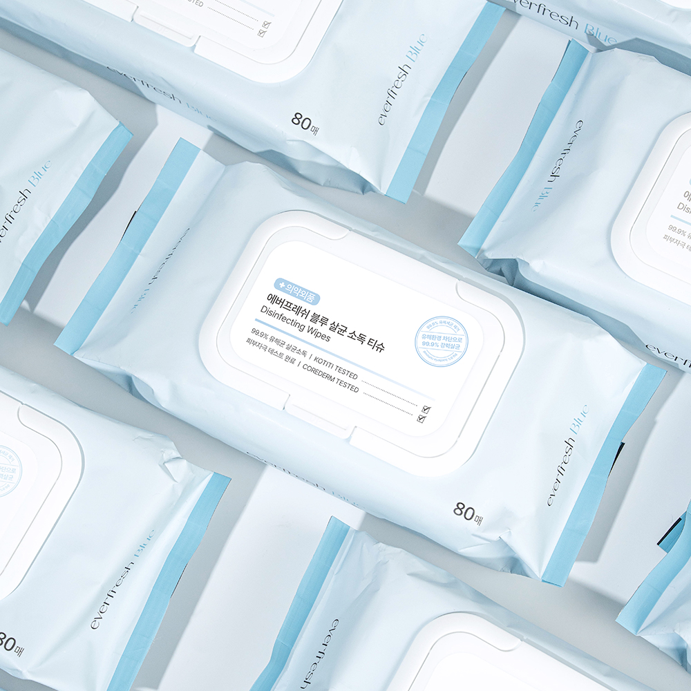 에버프레쉬 블루 살균 소독티슈 손소독 세정 항균 물티슈 80매, 10팩 상세 이미지 3