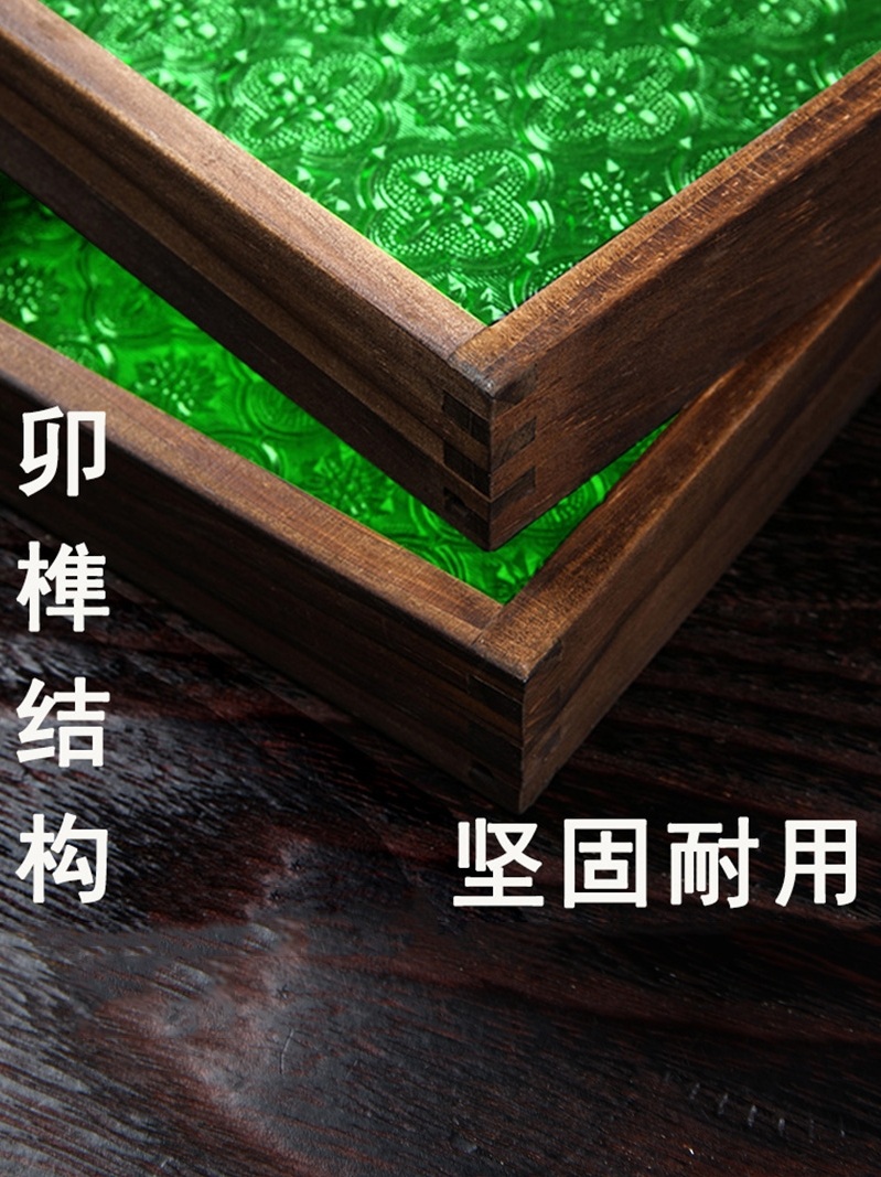 나무트레이 그린 유리쟁반 복고풍 꽃무늬 앤틱 레트로 사각 카페 트레이 레트로 사각 20x20x3.5cm - 상세 이미지 4
