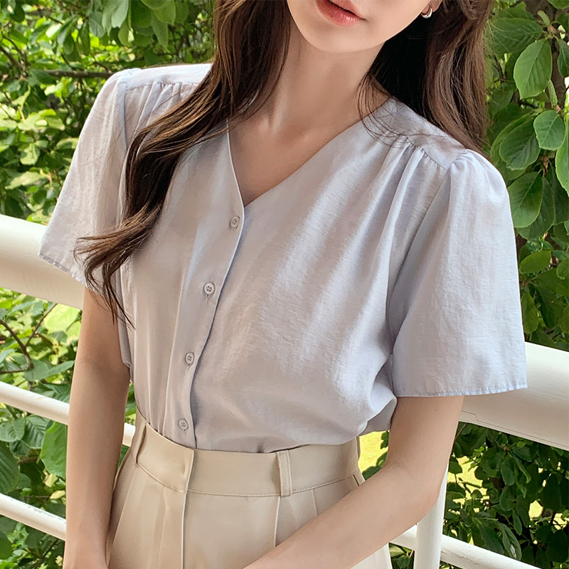 시엘 모달 버튼 반팔 블라우스 bs8254 - 상세 이미지 2