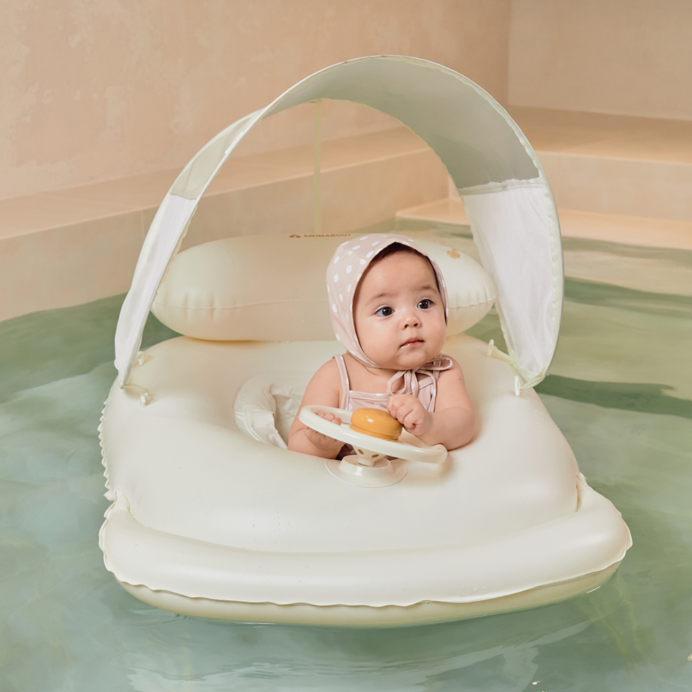 스윔어바웃 그늘막 자동차 보행기튜브 아기 유아 감성 쿠션 핸들 물놀이 튜브