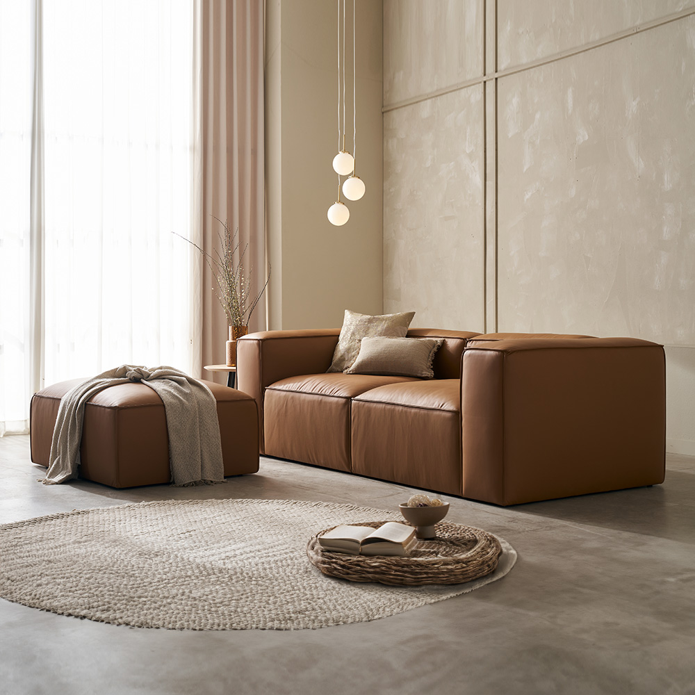 쉐우드가구 모나코216 이태리 내추럴 세미 아닐린 통가죽 쇼파 3인용 (전체가죽) SE0