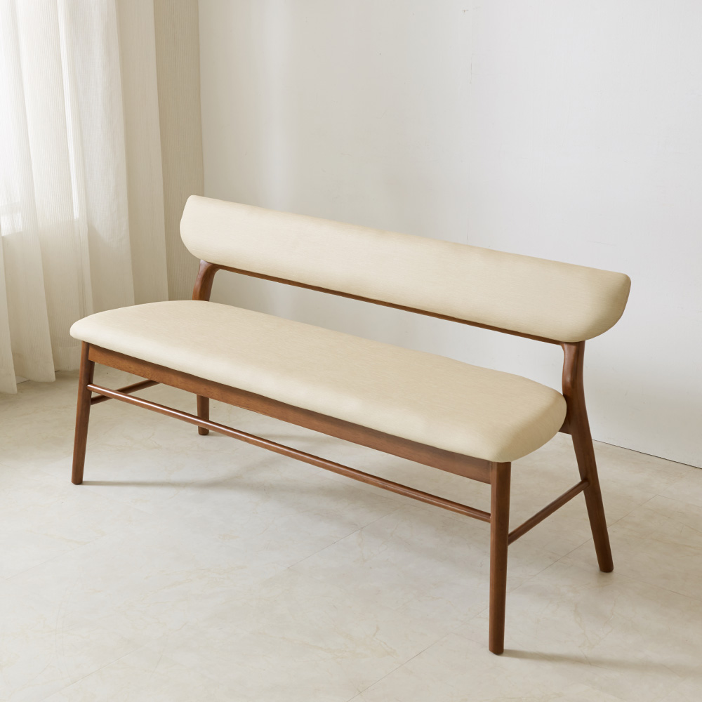 스코나 워런빌 원목 가죽 2인 등받이 벤치 의자