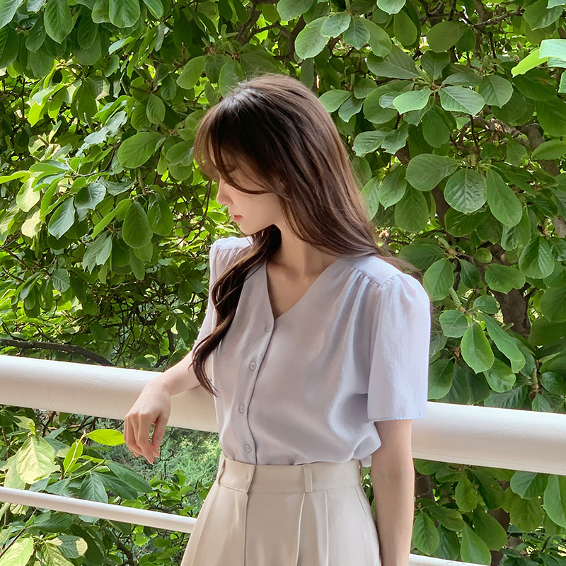 시엘 모달 버튼 반팔 블라우스 bs8254 - 상세 이미지 3