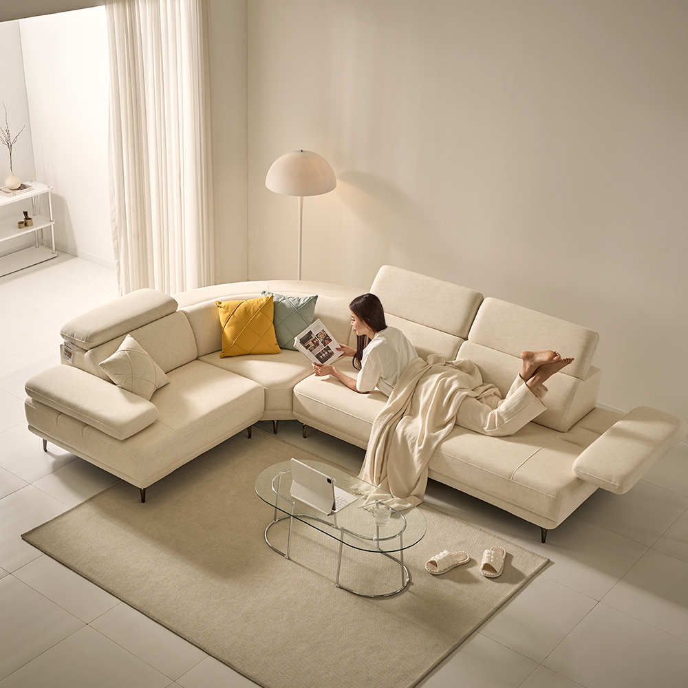 세인트블랑 퓨어케어 갤럭시 이지클린 패브릭 모듈형 스윙 소파 sk 스툴미포함, 아이보리, 5인용