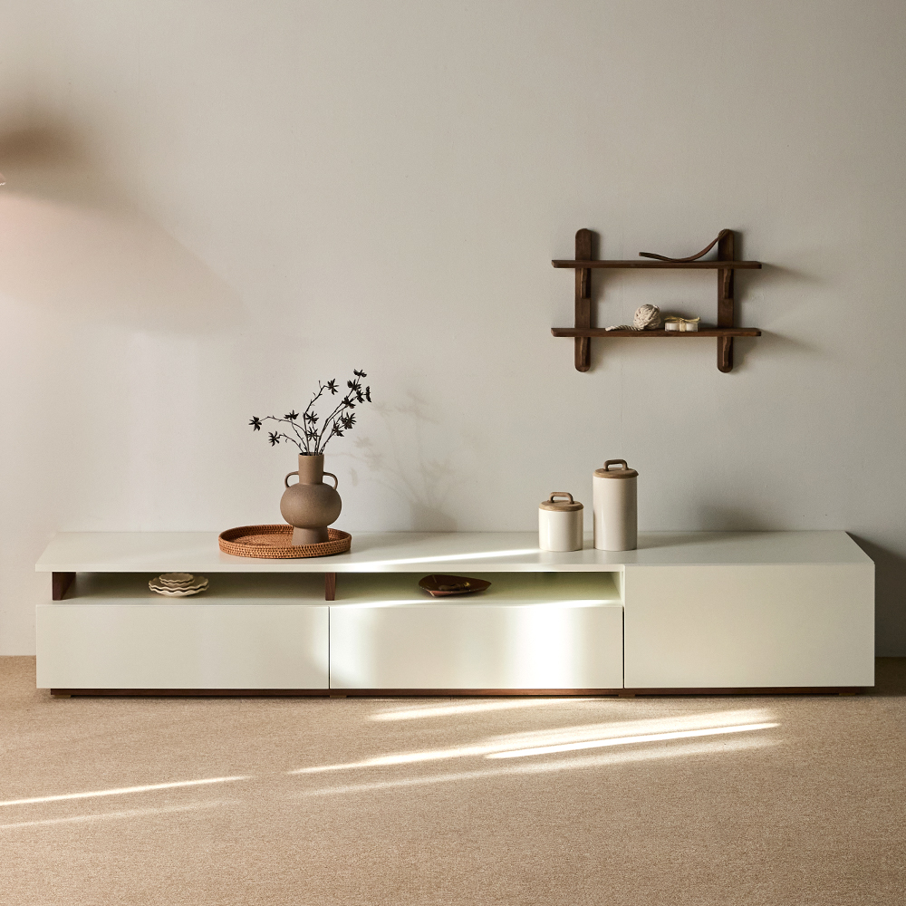 E0등급 우딕스 코펜 낮은거실장 슬림거실장 B타입 2000x415x330mm, 아이보리