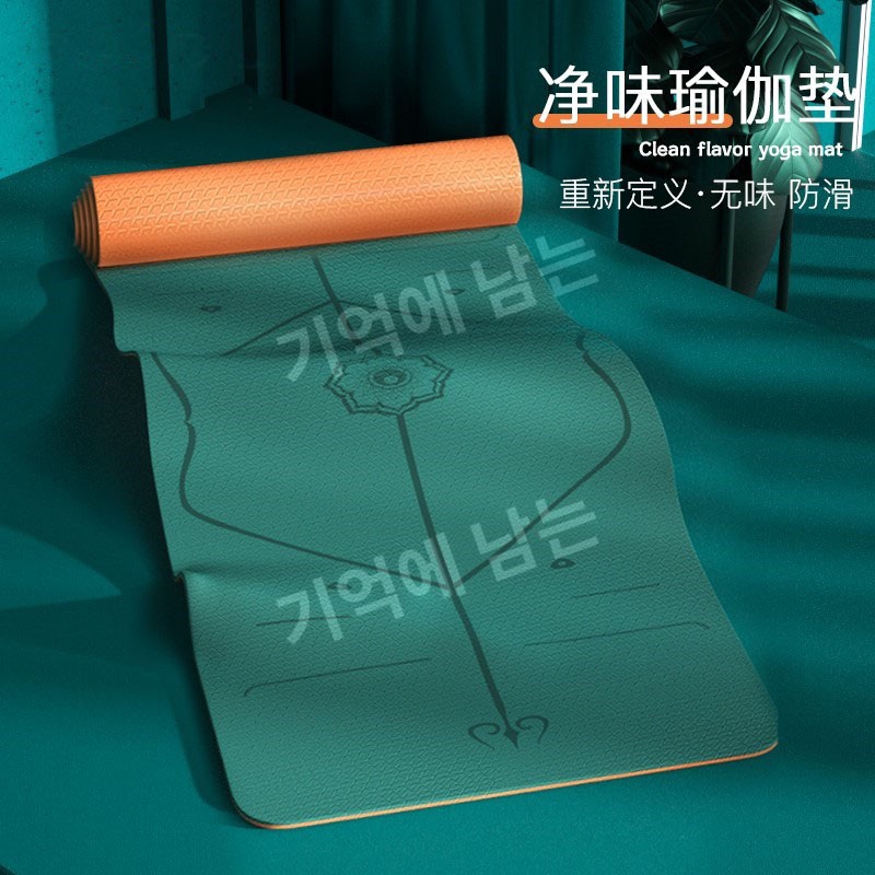 요가매트 논슬립 구조로 안정적인 운동매트, 바닥 충격 흡수 쿠션형 홈트 매트 말라카이트그린+치즈오렌지 70cm 183x80.0cm 1개 - 상세 이미지 3