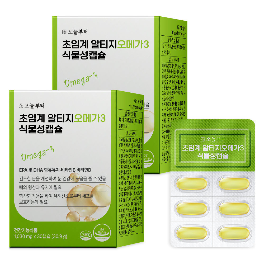 오늘부터 초임계 알티지오메가3 식물성캡슐 rTG 오메가쓰리 30캡슐, 2개