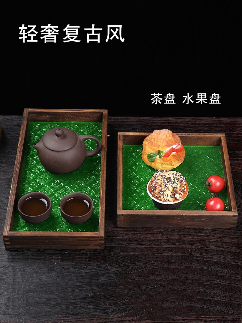 나무트레이 그린 유리쟁반 복고풍 꽃무늬 앤틱 레트로 사각 카페 트레이 레트로 사각 20x20x3.5cm - 상세 이미지 3