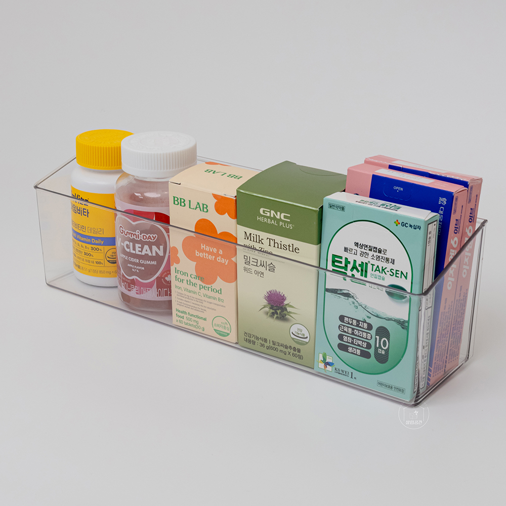 살림공간 투명 아크릴 다용도 정리함 3칸 펜트리 잡동사니 약 수납함