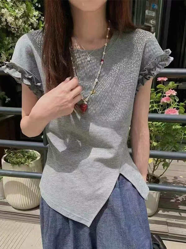 캡소매 프릴포인트 사선블라우스 뒷부분리본포인트 힙합 예쁜 디자인 데이트 봄여름 3컬러 - 상세 이미지 3