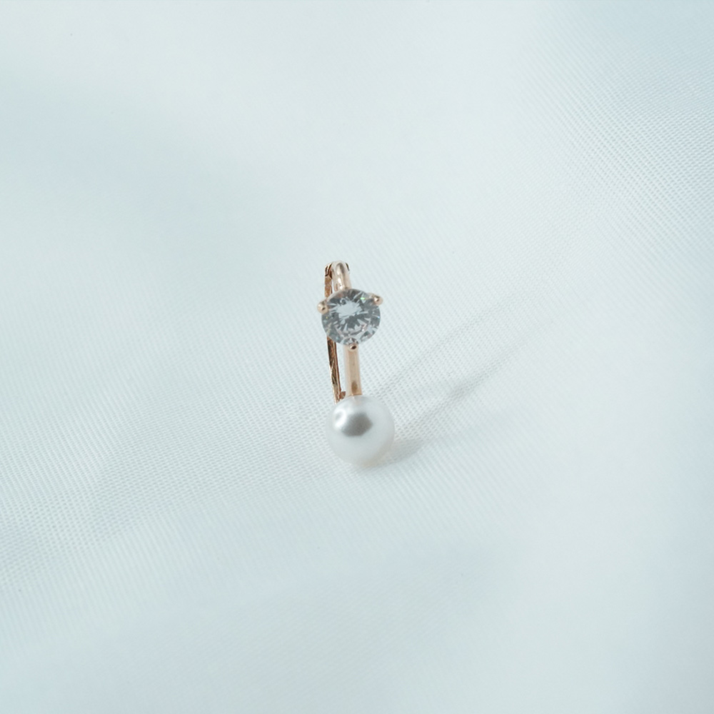 14K 18K 큐빅&진주 일자 드롭 귀걸이 - 심플 데일리 하객 선물 포인트 - 상세 이미지 2