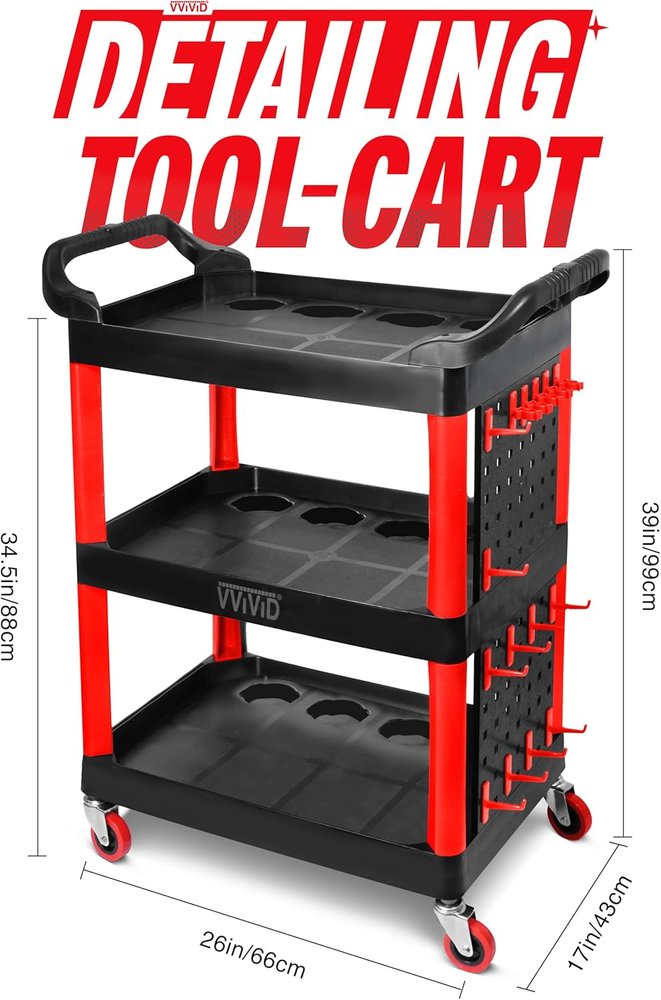 브이비비드 차량용 디테일링 툴카트 VVDetailingToolCart 3단 적재대 이동식 견고 : 호호마켓10