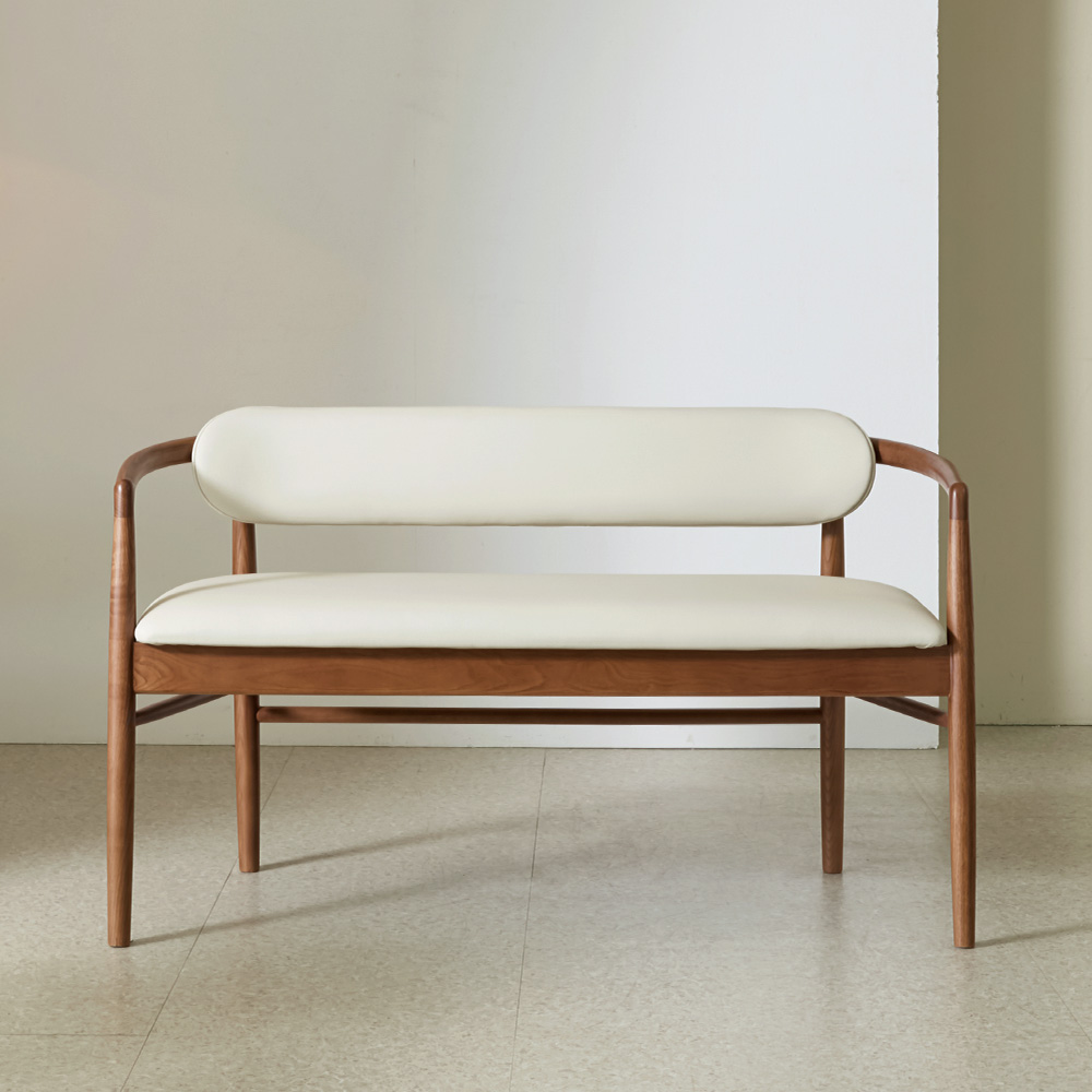 스코나 아벨스 애쉬 원목 실리콘레더 가죽 2인 등받이 벤치 의자