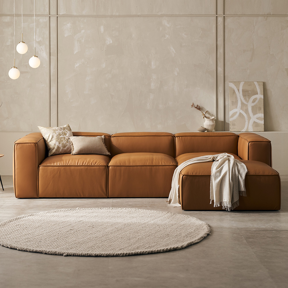 쉐우드가구 모나코296 이태리 내추럴 세미 아닐린 통가죽 쇼파 4인용 (전체가죽) SE0