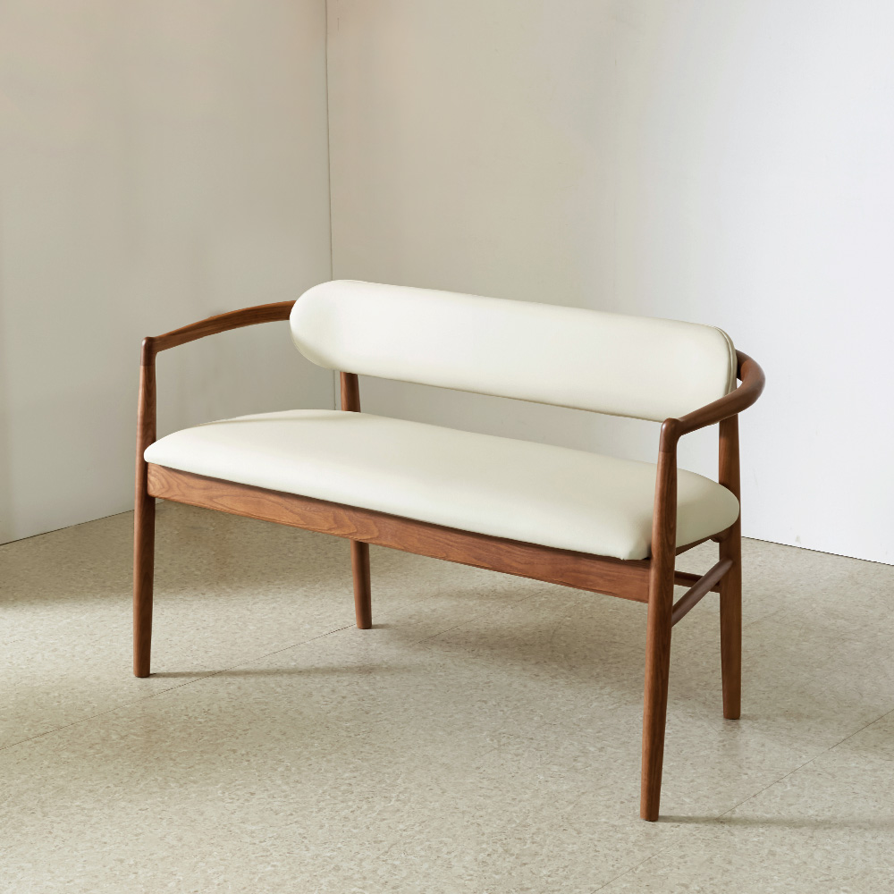 스코나 아벨스 애쉬 원목 실리콘레더 가죽 2인 등받이 벤치 의자