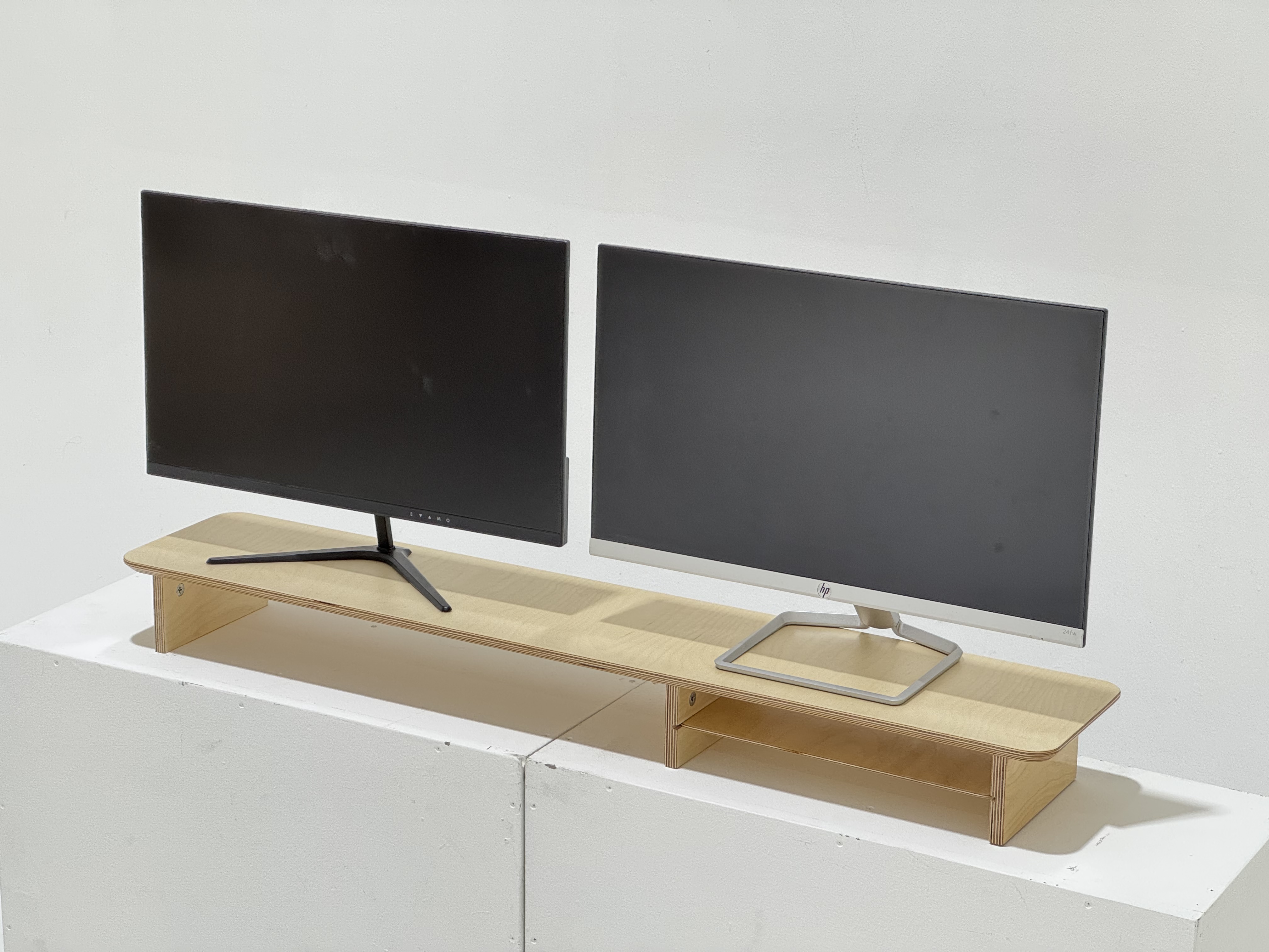 양장박웍스 모니터 받침대 원목 고급 스탠드 우드 선반 1100mm, 크림