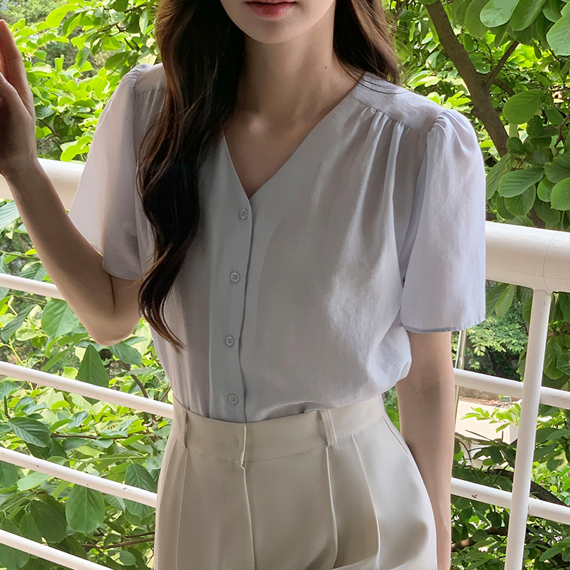 시엘 모달 버튼 반팔 블라우스 bs8254 - 상세 이미지 4