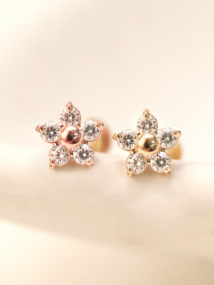 [0.8mm] 14K 인터널 미니미 큐빅 플라워 라블렛 피어싱 귀걸이 - 상세 이미지 4